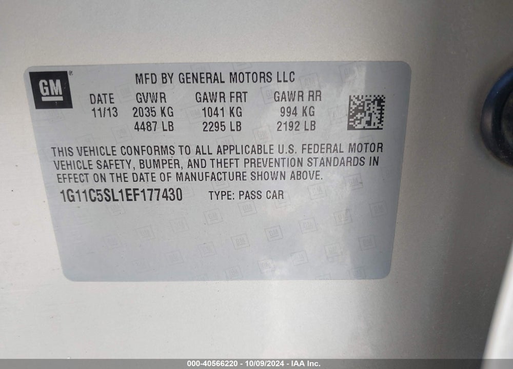 2014 CHEVROLET MALIBU 1LT VIN: 1G11C5SL1EF177430