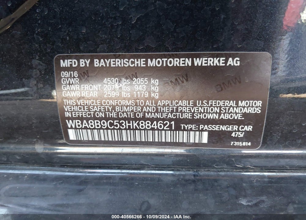 2017 BMW 330I VIN: WBA8B9C53HK884621