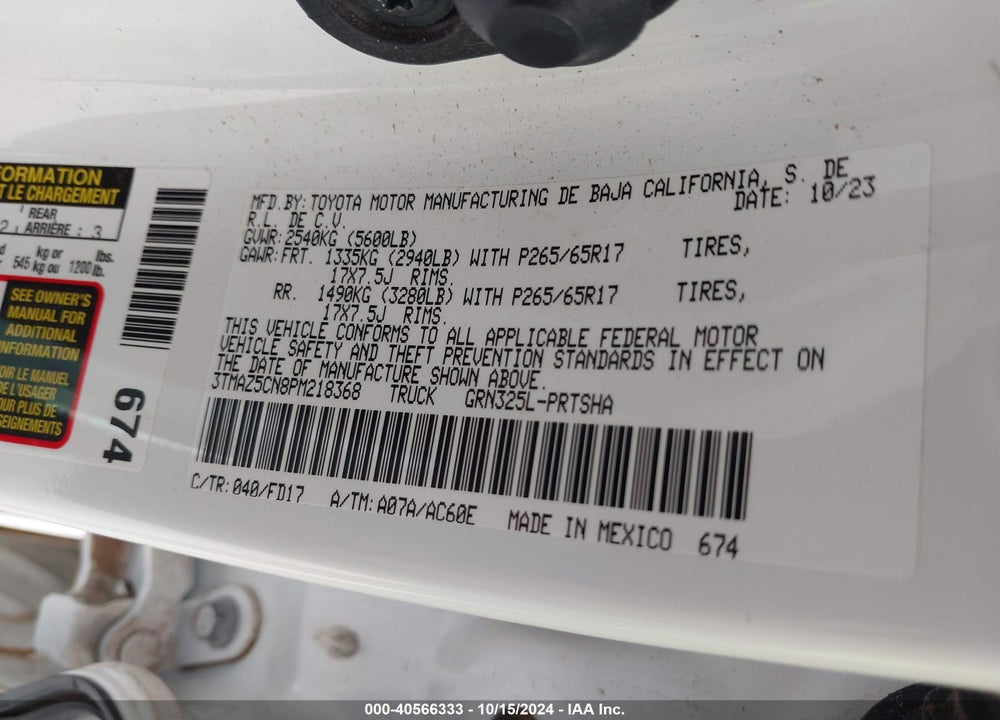 2023 TOYOTA TACOMA VIN: 3TMAZ5CN8PM218368