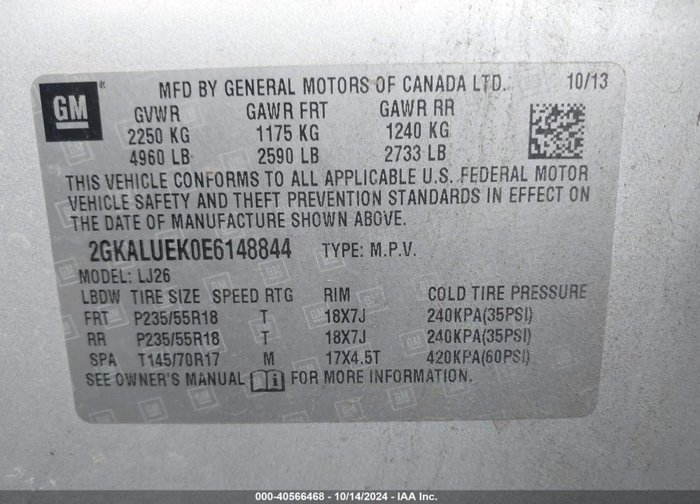 2014 GMC TERRAIN DENALI VIN: 2GKALUEK0E6148844