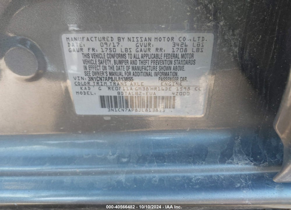 2018 NISSAN VERSA 1.6 SV VIN: 3N1CN7AP8JL813855
