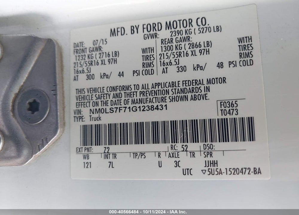 2016 FORD TRANSIT CONNECT XLT VIN: NM0LS7F71G1238431