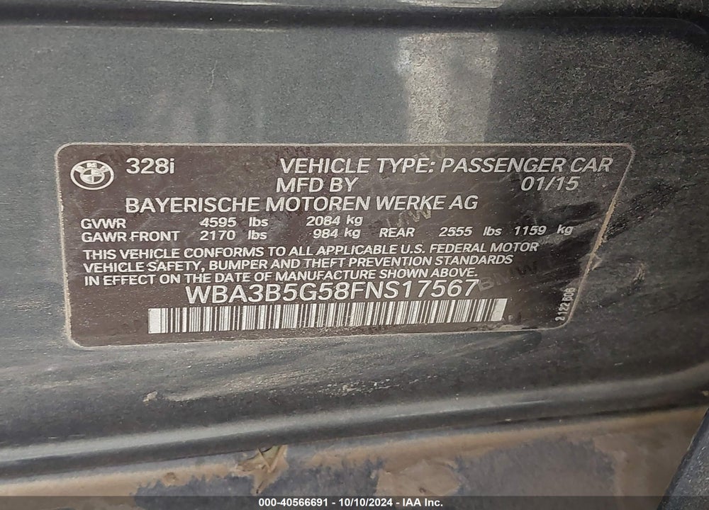 2015 BMW 328I XDRIVE VIN: WBA3B5G58FNS17567