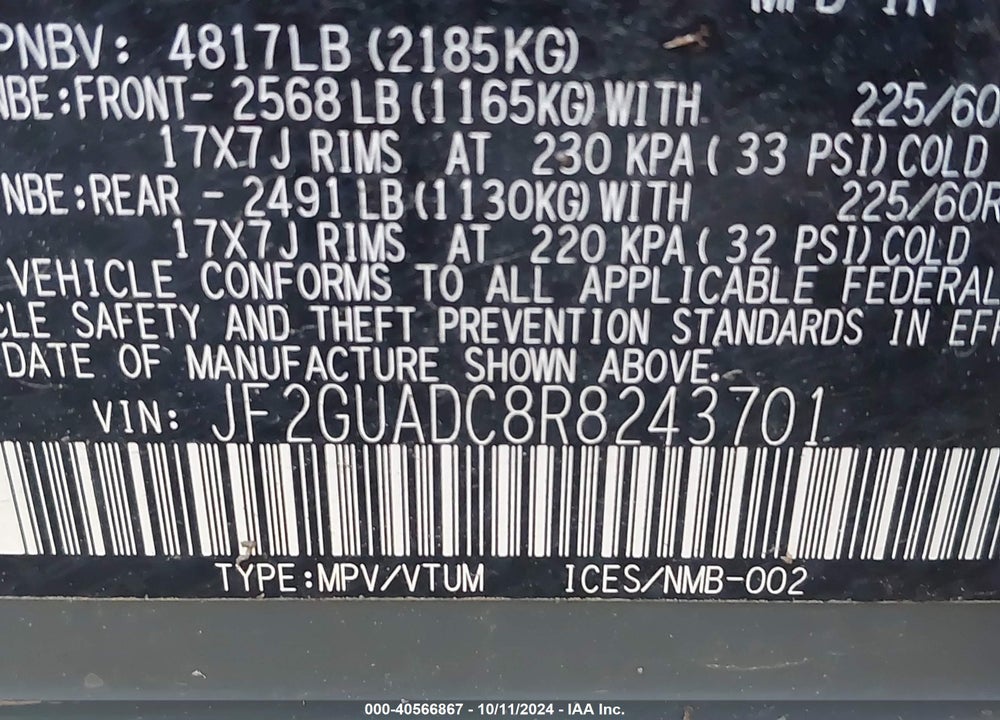 2024 SUBARU CROSSTREK PREMIUM VIN: JF2GUADC8R8243701