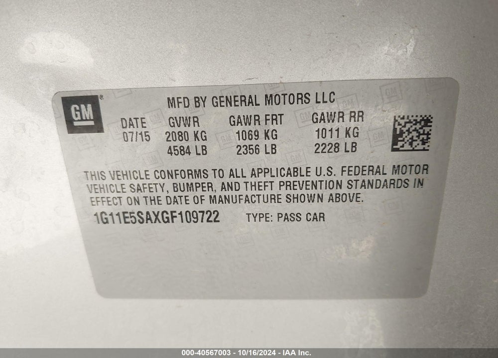 2016 CHEVROLET MALIBU LIMITED LTZ VIN: 1G11E5SAXGF109722