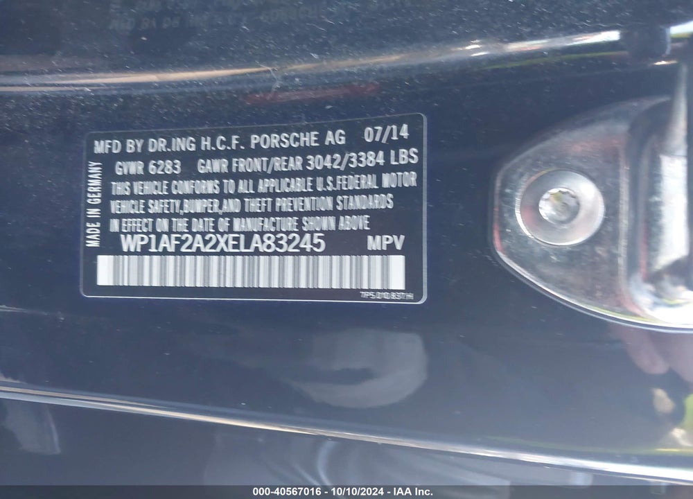 2014 PORSCHE CAYENNE DIESEL VIN: WP1AF2A2XELA83245