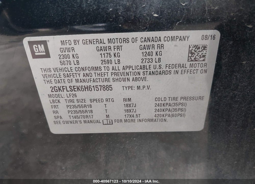 2017 GMC TERRAIN SLE-1 VIN: 2GKFLSEK6H6157885