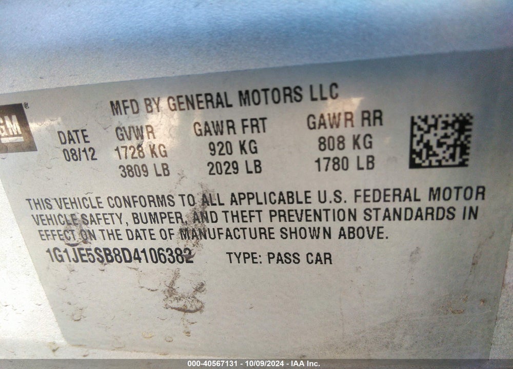 2013 CHEVROLET SONIC LTZ AUTO VIN: 1G1JE5SB8D4106382