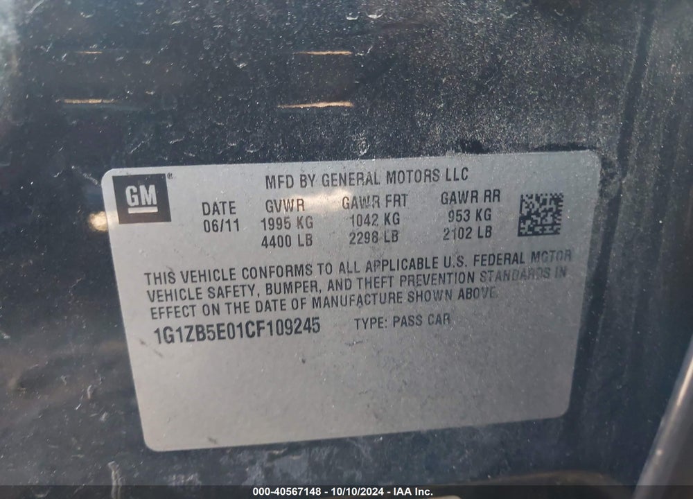 2012 CHEVROLET MALIBU LS VIN: 1G1ZB5E01CF109245