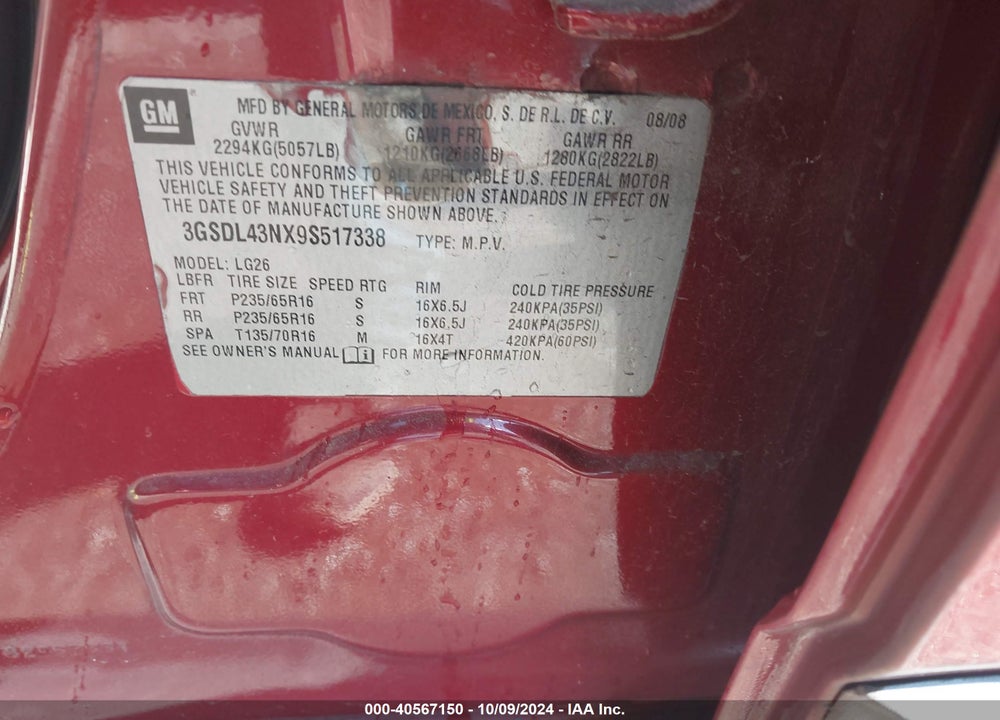 2009 SATURN VUE V6 XE VIN: 3GSDL43NX9S517338