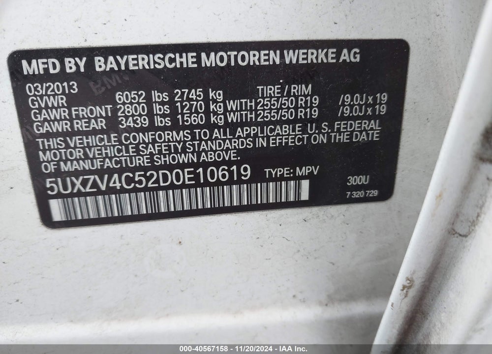2013 BMW X5 XDRIVE35I/XDRIVE35I PREMIUM/XDRIVE35I SPORT ACTIVITY VIN: 5UXZV4C52D0E10619