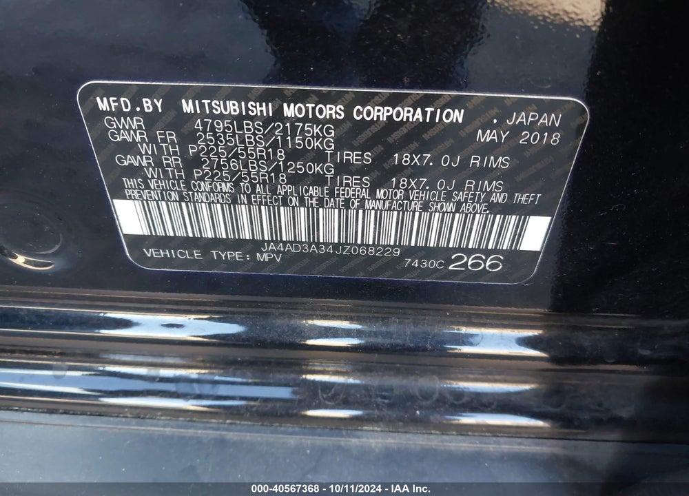 2018 MITSUBISHI OUTLANDER LE/SE/SEL VIN: JA4AD3A34JZ068229