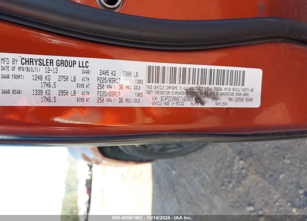 2014 DODGE JOURNEY AMERICAN VALUE PKG VIN: 3C4PDCAB0ET163889