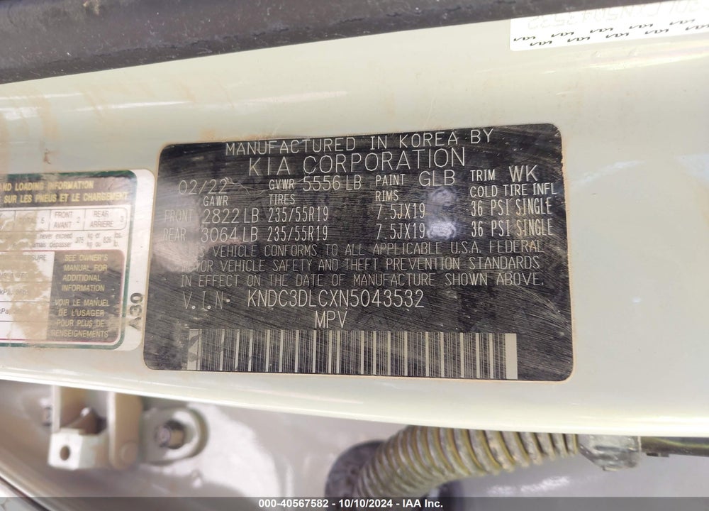 2022 KIA EV6 WIND VIN: KNDC3DLCXN5043532