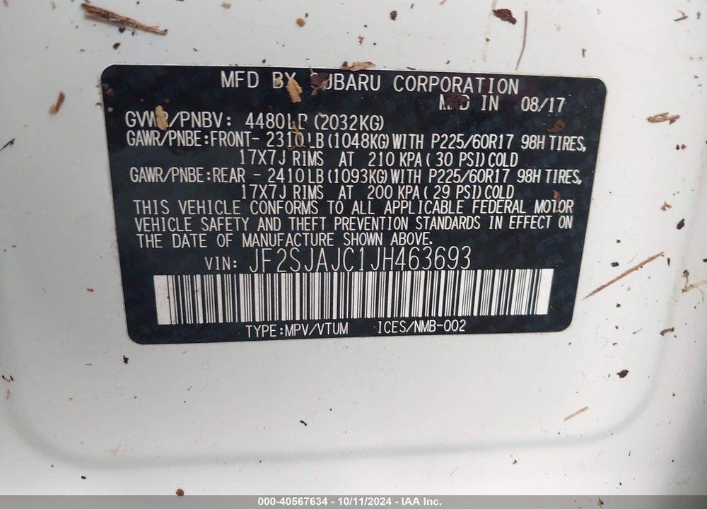 2018 FORESTER SUBARU  2.5I LIMITED VIN: JF2SJAJC1JH463693