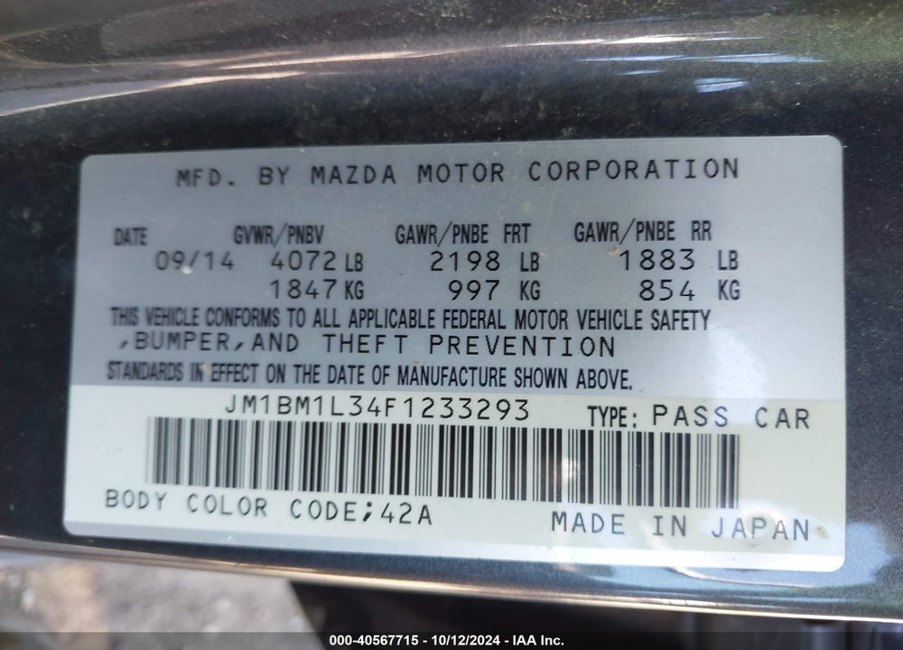2015 MAZDA 3 S TOURING VIN: JM1BM1L34F1233293