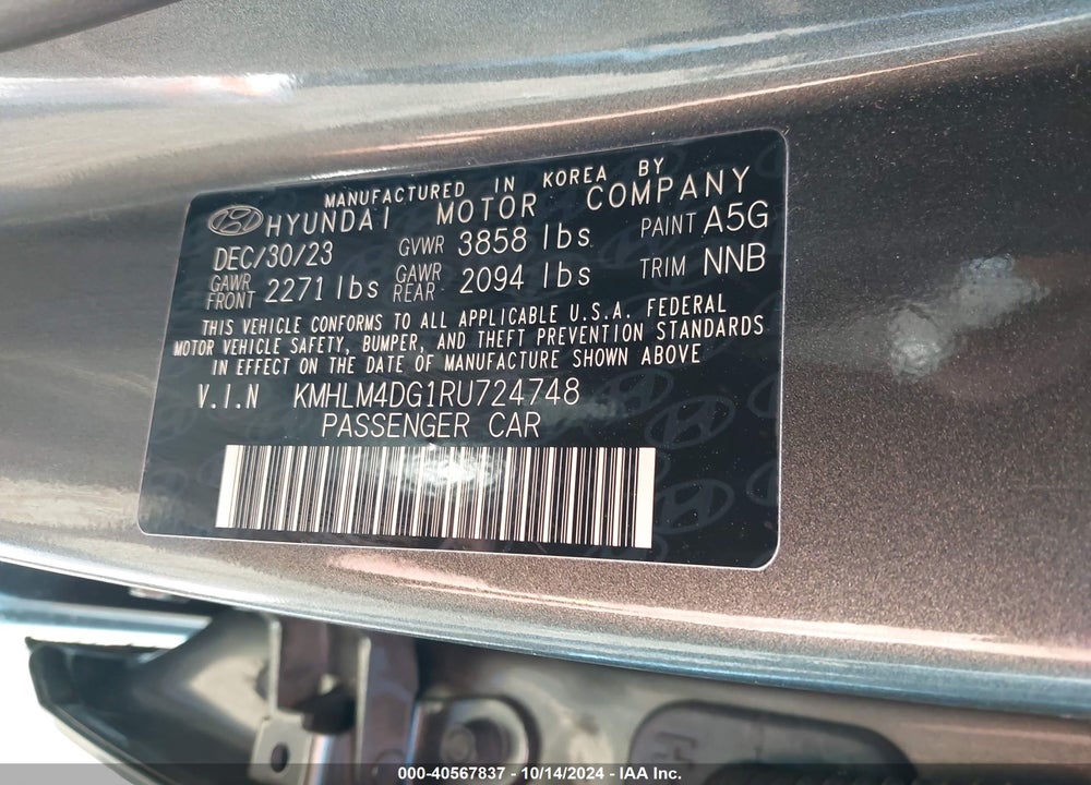2024 HYUNDAI ELANTRA SEL VIN: KMHLM4DG1RU724748