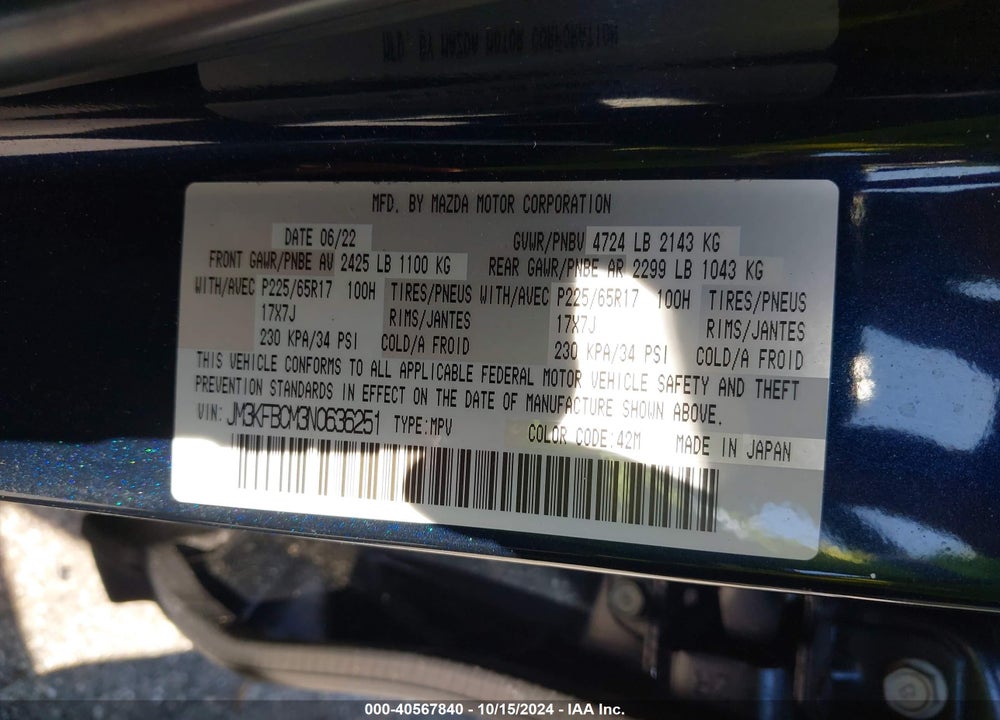2022 MAZDA CX-5 2.5 S PREFERRED VIN: JM3KFBCM3N0636251