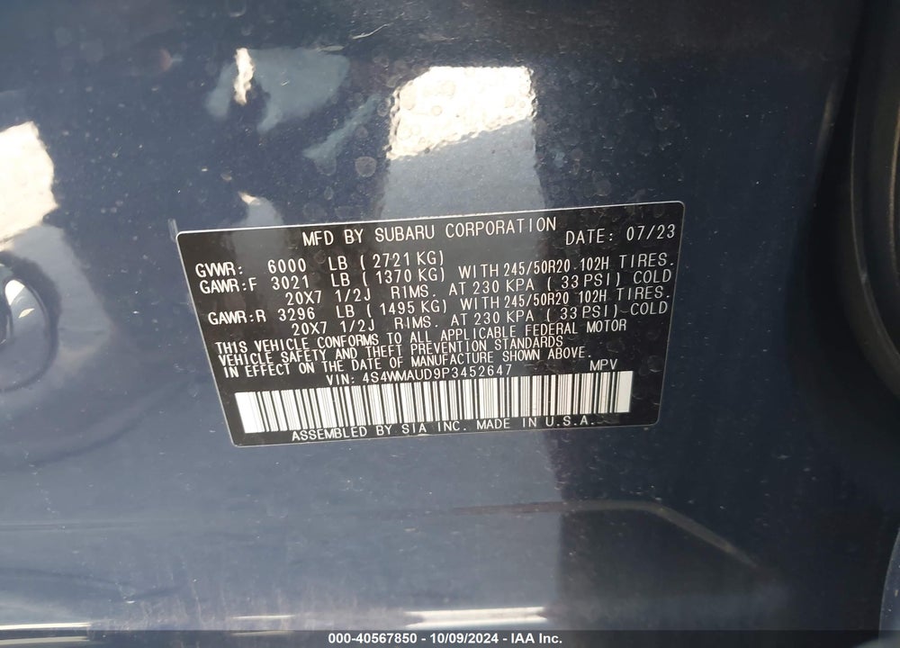 2023 SUBARU ASCENT LIMITED 7-PASSENGER VIN: 4S4WMAUD9P3452647