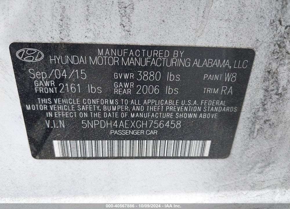 2016 HYUNDAI ELANTRA SE VIN: 5NPDH4AEXGH756458