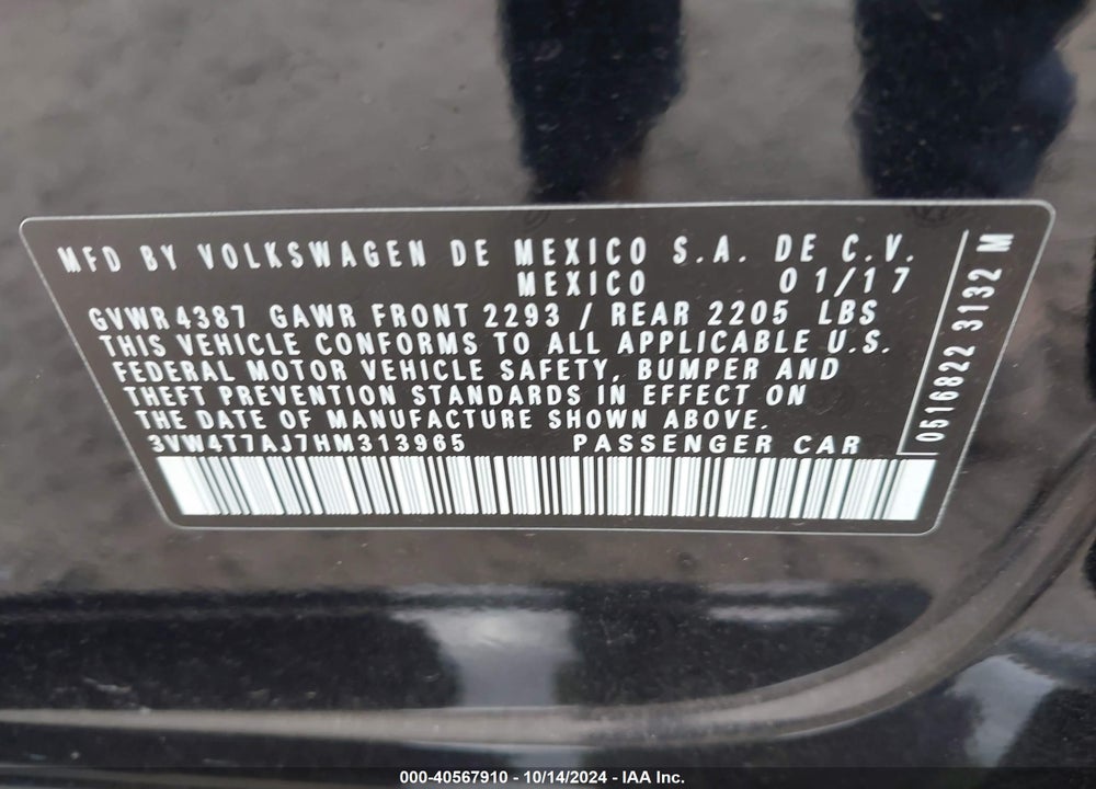 2017 VOLKSWAGEN JETTA GLI VIN: 3VW4T7AJ7HM313965