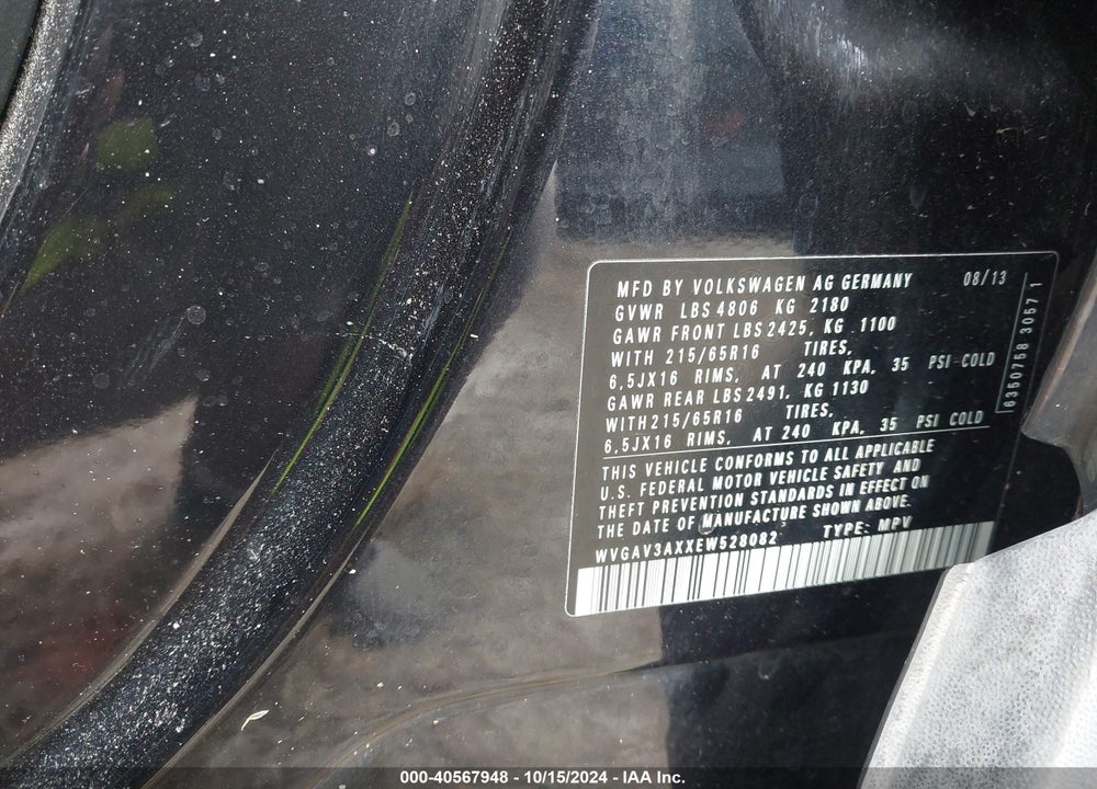 2014 VOLKSWAGEN TIGUAN S VIN: WVGAV3AXXEW528082
