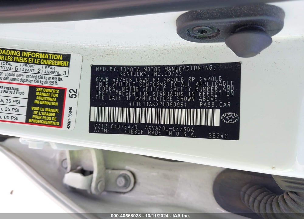 2023 TOYOTA CAMRY SE VIN: 4T1G11AKXPU090984