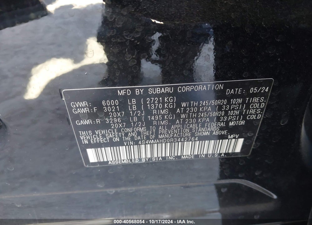 2024 SUBARU ASCENT ONYX EDITION 7-PASSENGER VIN: 4S4WMAHD0R3442764