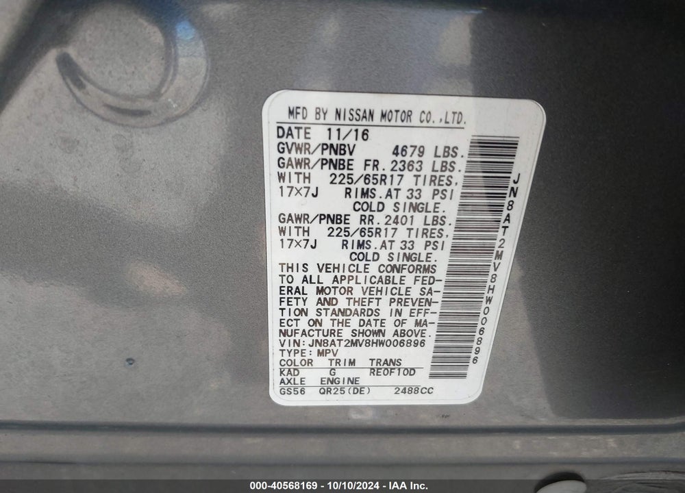 2017 NISSAN ROGUE S VIN: JN8AT2MV8HW006896