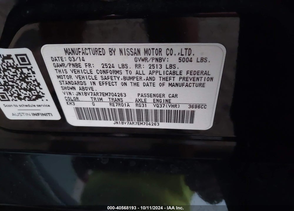 2014 INFINITI Q50 VIN: JN1BV7AR7EM704263