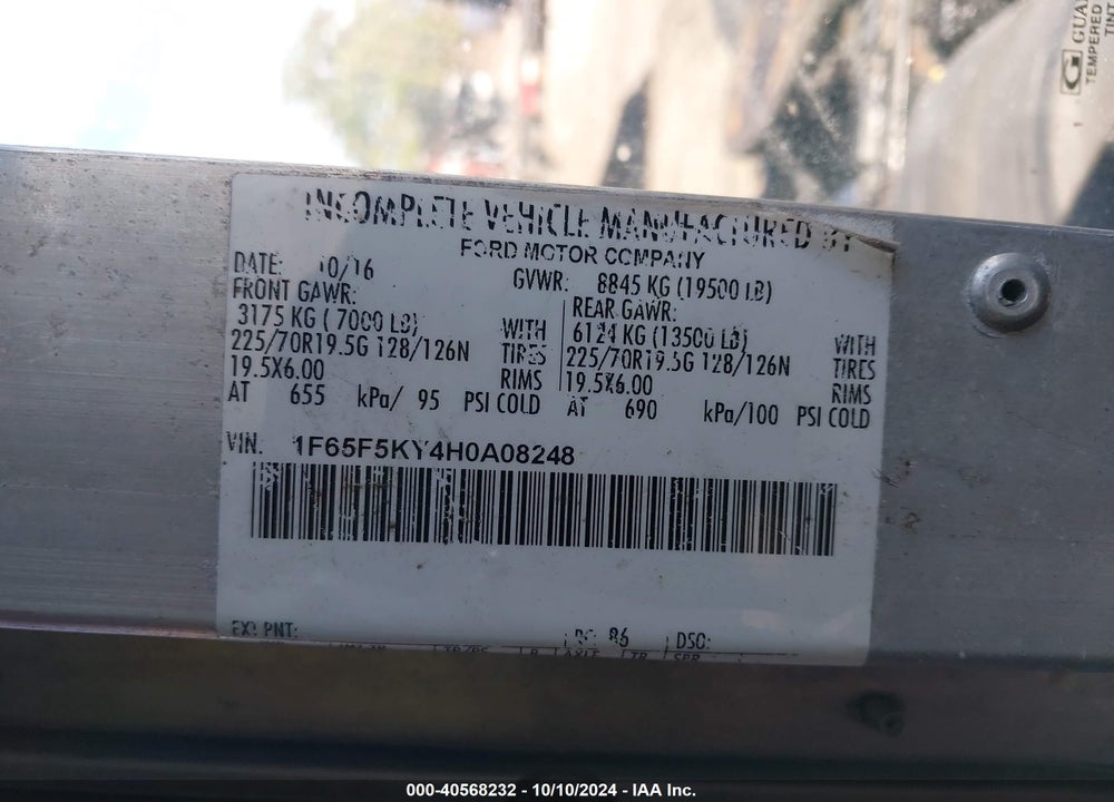 2017 FORD F-59 COMMERCIAL STRIPPED VIN: 1F65F5KY4H0A08248