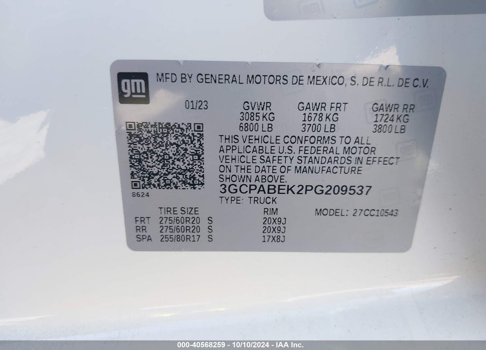 2023 CHEVROLET SILVERADO 1500 2WD SHORT BED CUSTOM VIN: 3GCPABEK2PG209537