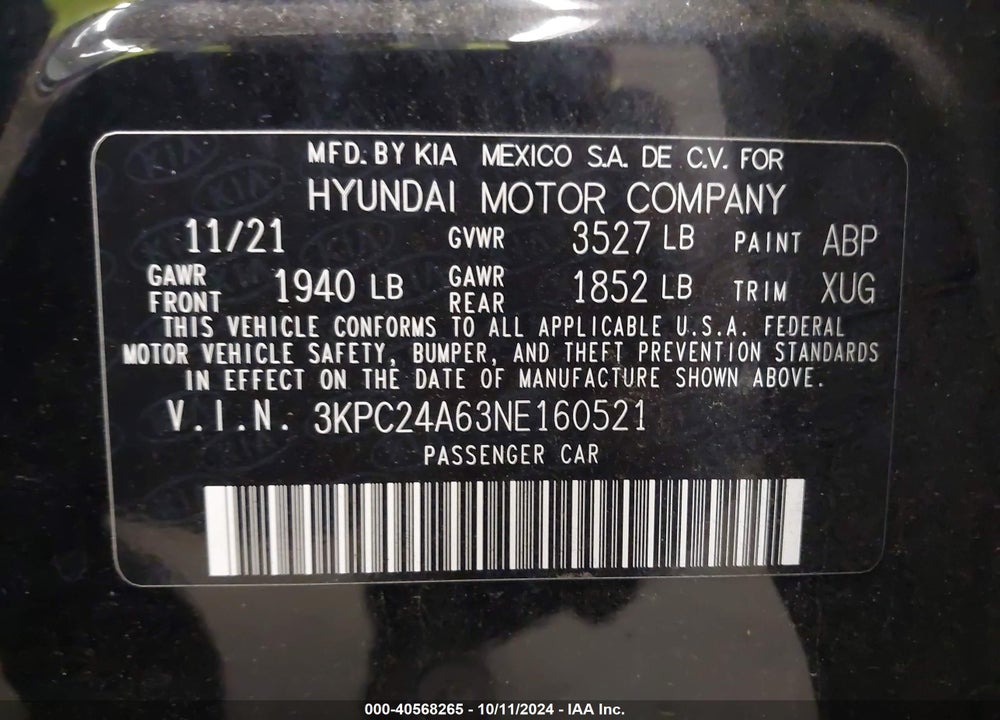 2022 HYUNDAI ACCENT SE VIN: 3KPC24A63NE160521