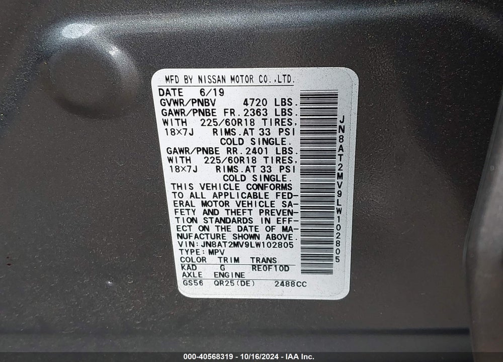 2020 NISSAN ROGUE SV INTELLIGENT AWD VIN: JN8AT2MV9LW102805