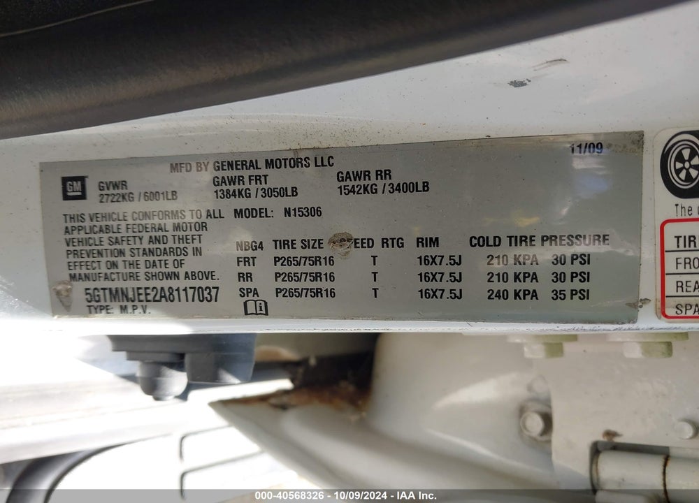 2010 HUMMER H3 SUV LUXURY VIN: 5GTMNJEE2A8117037