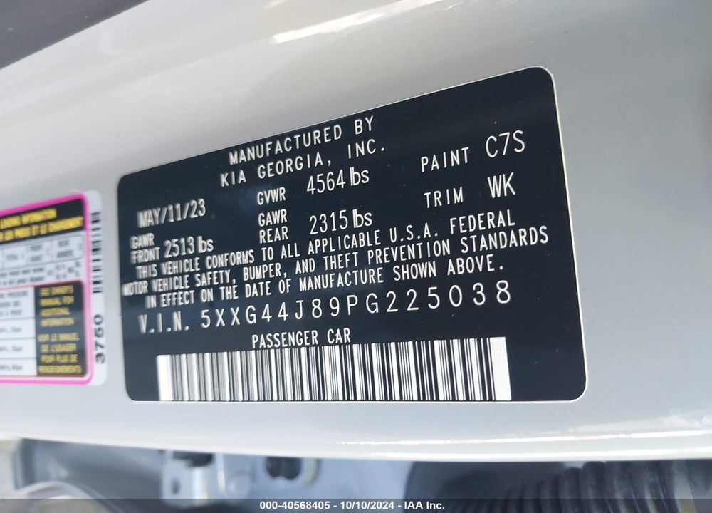 2023 KIA K5 GT VIN: 5XXG44J89PG225038