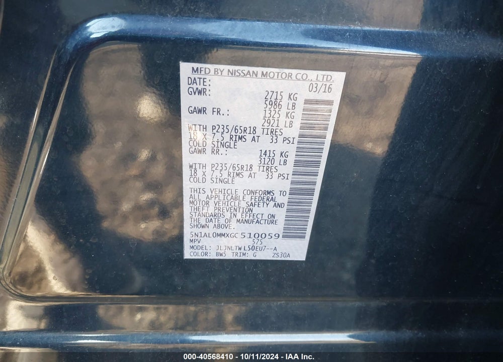 2016 INFINITI QX60 VIN: 5N1AL0MMXGC510059