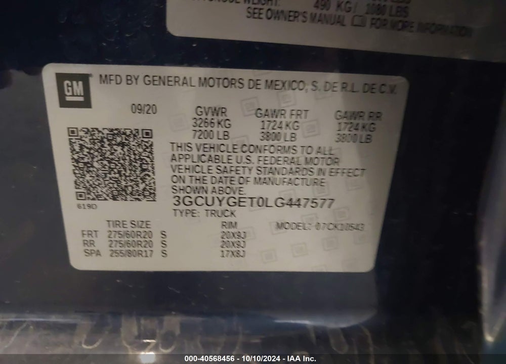 2020 CHEVROLET SILVERADO 1500 4WD SHORT BED LTZ VIN: 3GCUYGET0LG447577