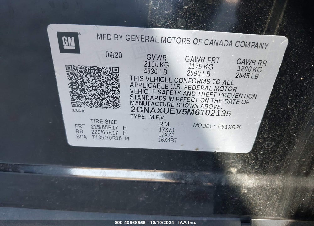 2021 CHEVROLET EQUINOX AWD LT VIN: 2GNAXUEV5M6102135