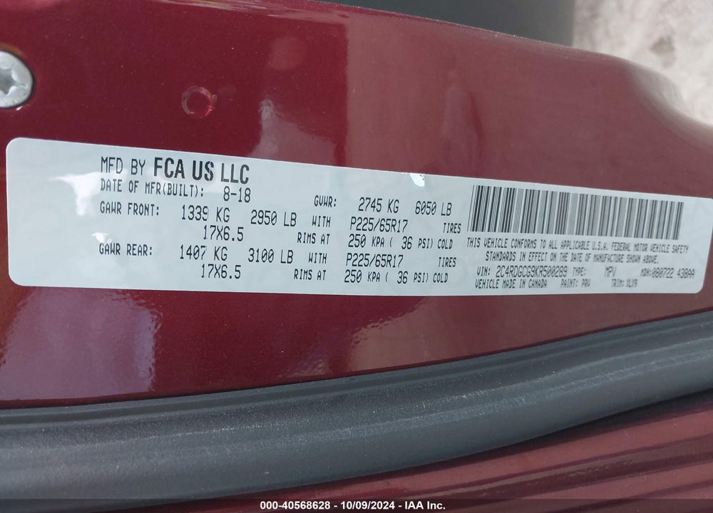 2019 DODGE GRAND CARAVAN SXT VIN: 2C4RDGCG9KR500289