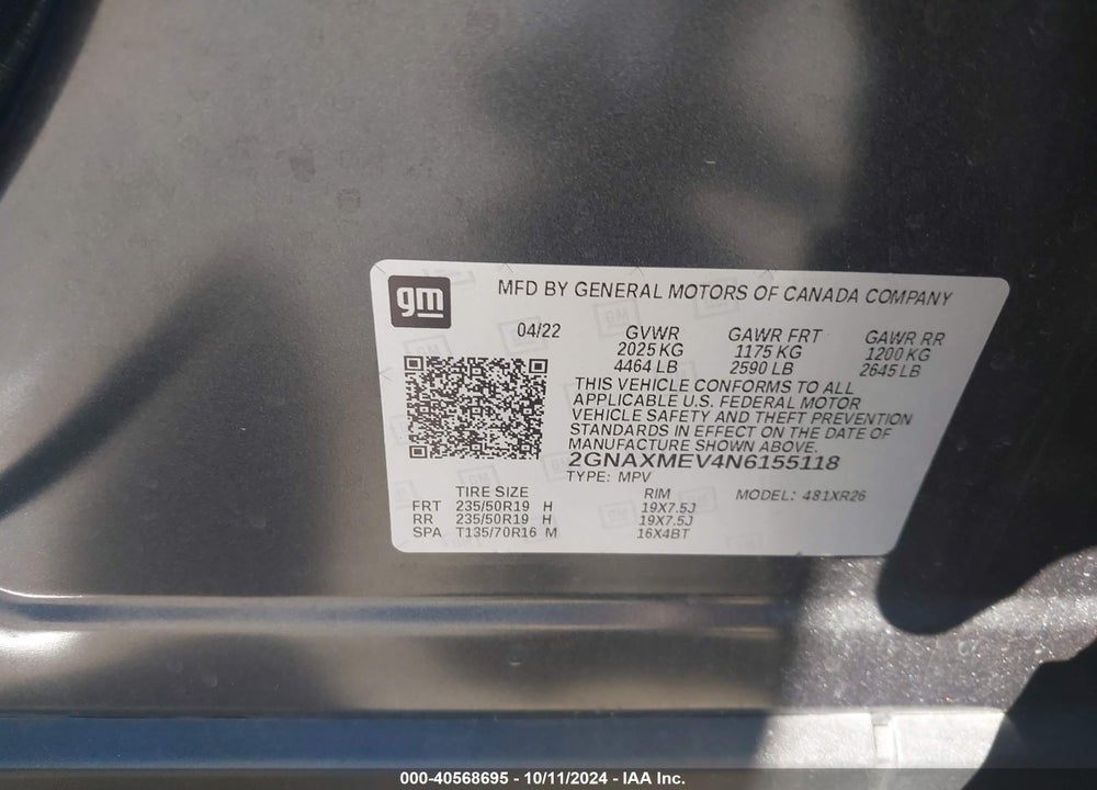 2022 CHEVROLET EQUINOX FWD RS VIN: 2GNAXMEV4N6155118
