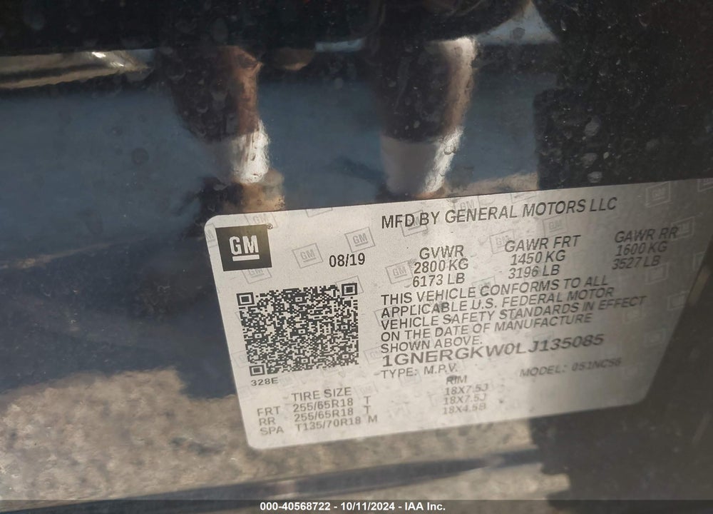 2020 CHEVROLET TRAVERSE FWD LT CLOTH VIN: 1GNERGKW0LJ135085