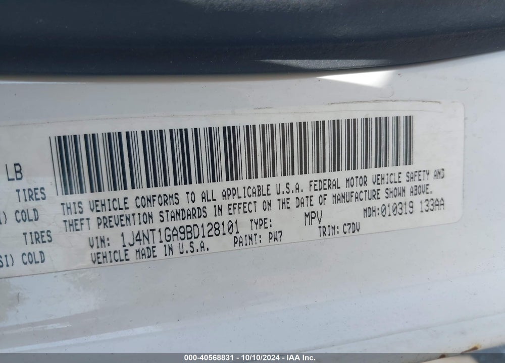 2011 JEEP PATRIOT SPORT VIN: 1J4NT1GA9BD128101