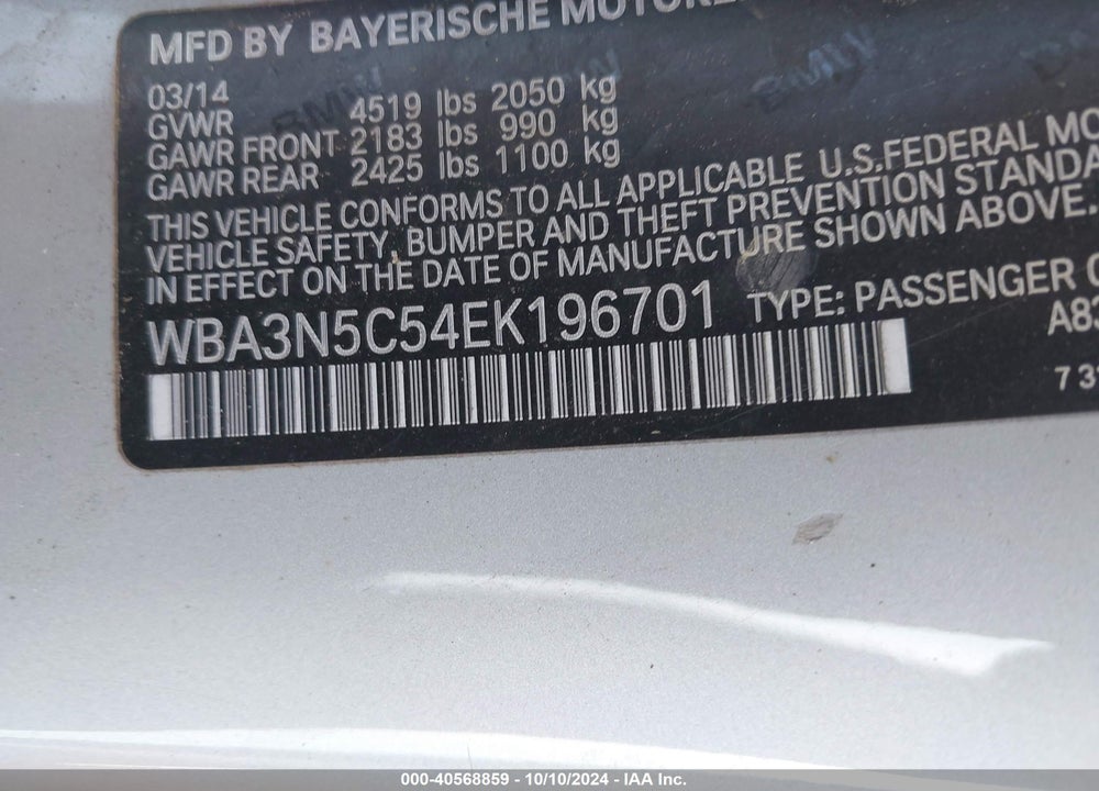 2014 BMW 428I XDRIVE VIN: WBA3N5C54EK196701