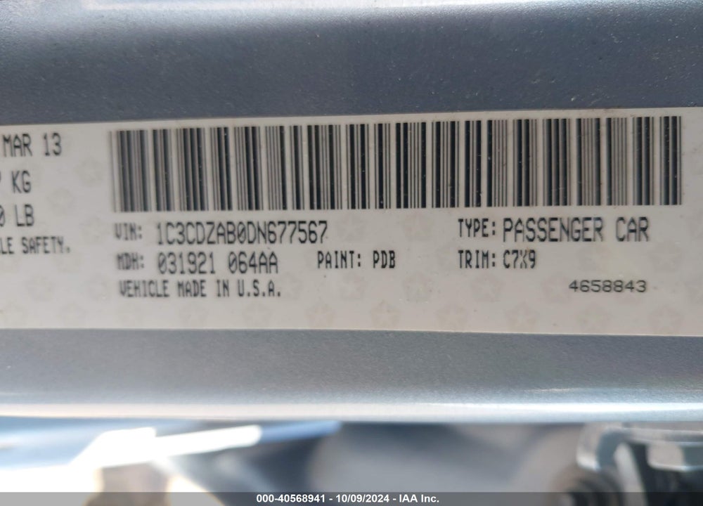 2013 DODGE AVENGER SE VIN: 1C3CDZAB0DN677567