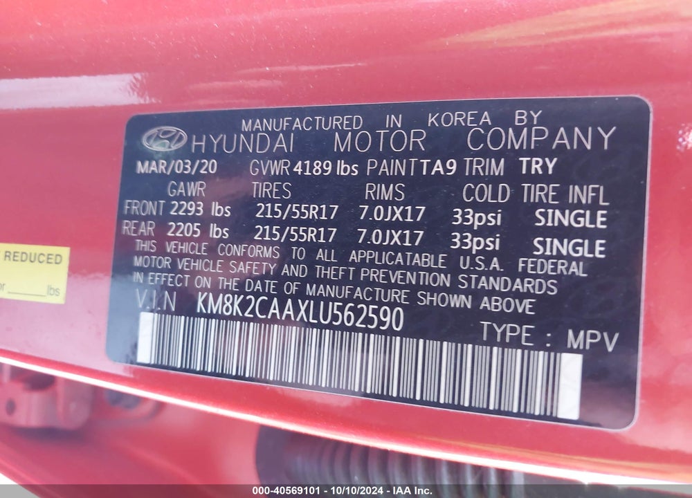 2020 HYUNDAI KONA SEL VIN: KM8K2CAAXLU562590