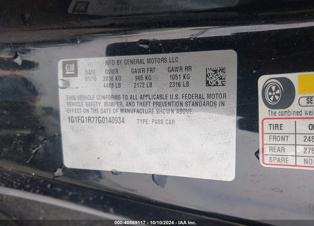 2016 CHEVROLET CAMARO 2SS VIN: 1G1FG1R77G0140934