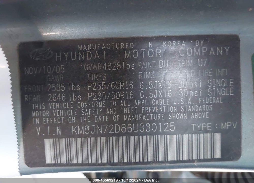 2006 HYUNDAI TUCSON GLS/LIMITED VIN: KM8JN72D86U330125