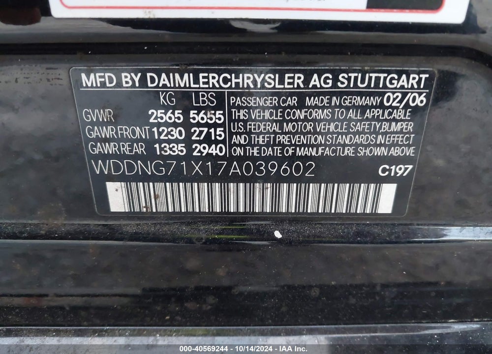 2007 MERCEDES-BENZ S 550 VIN: WDDNG71X17A039602