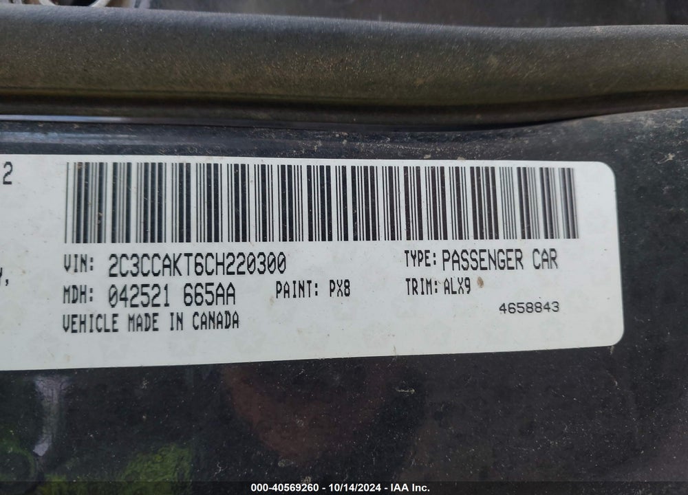 2012 CHRYSLER 300C AWD VIN: 2C3CCAKT6CH220300